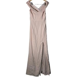 Dessy Collection Off-the-Shoulder Criss Cross‎ Back Trumpet Gown in Cameo 4 NWT